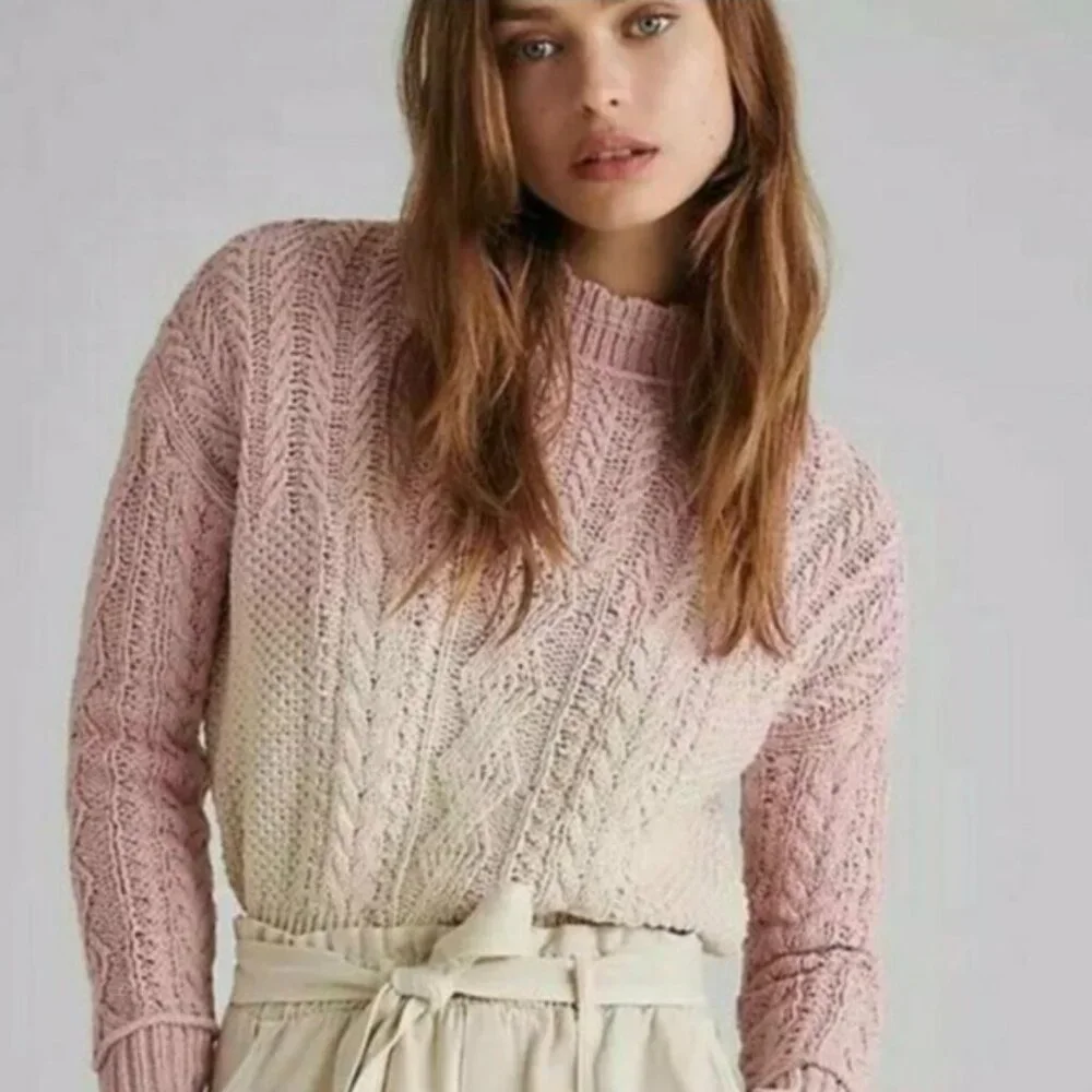 Anthropologie Pink White Ombre Dip Dye Knit Sweater Women's Size Small